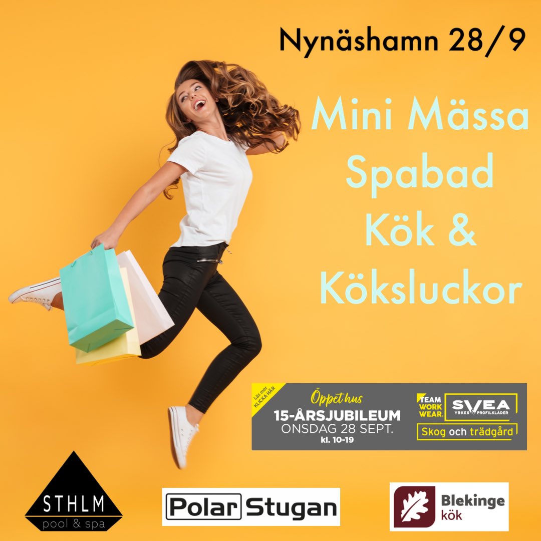 PolarStugan's tweet photo. Mini mässa i Nynäshamn 28/9
Välkommen till Svea Yrkes mellan klockan 10-19. Vi bjuder på hamburgare och bra rabatter på många av våra produkter. 15% på Svea Yrkes sortiment och på kök - köksluckor - spabad - pooler med tillbehör. #nynäshamn #haninge #huddinge #stockholm #mässa https://t.co/qTWO1cjqRB