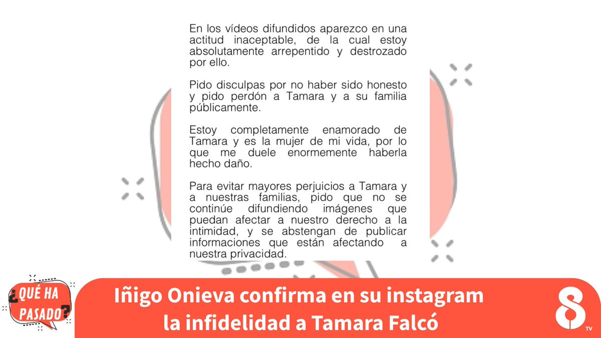 QueHaPasadoTV's tweet photo. 💥 Iñigo Onieva confirma la infodelidad a Tamara Falcó a través de un comunicado ▶️ https://t.co/TiimGhIUs1
#QuéHaPasado1 https://t.co/qeuvHNW7Rd