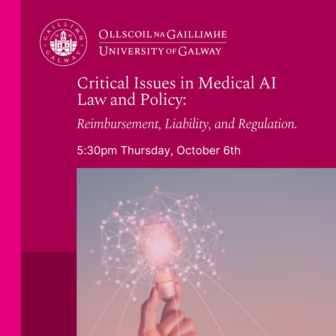 We are delighted to be welcoming Professor Frank Pasquale, @brooklynlaw & former Chair at Security of the U.S. National Committee on Vital & Health Statistics, who will discuss the opportunities and legal challenges of AI in medicine. Register 👉 eventbrite.ie/e/critical-iss…