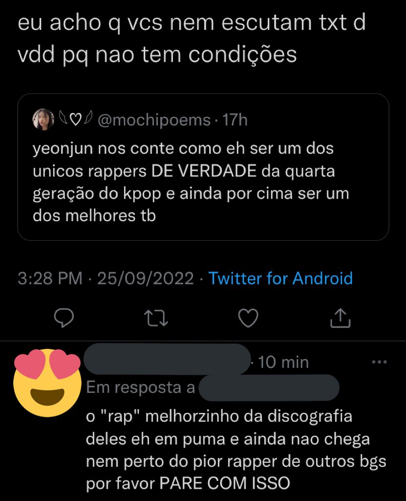 moumiller's tweet image. isso só mostra que kpopper não tá nem aí pra oq é rap kkkk vc vê que essa pessoa só gostou de puma pq é o rap do txt que mais se parece que os raps de outros grupos de kpop. o yeonjun faz o que chamamos de rap lovesong. ele é compositor e não precisa de speed flow pra ser rapper