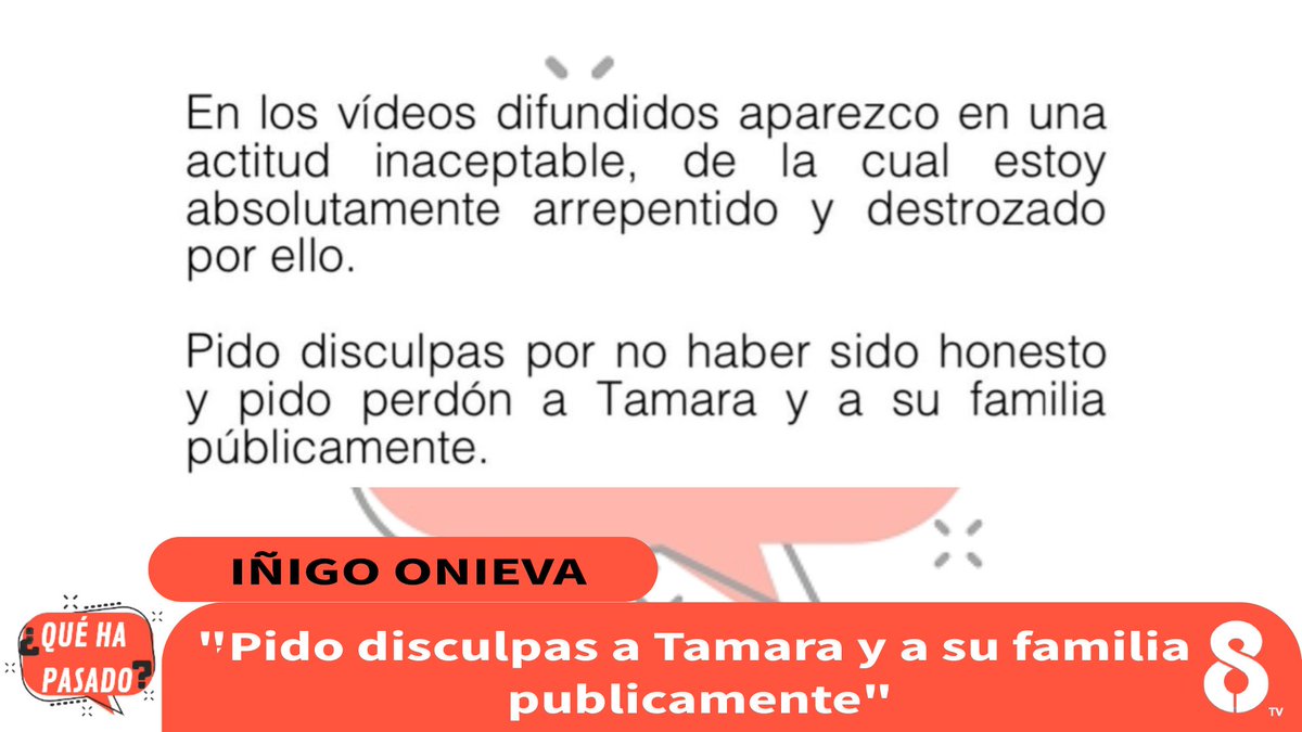 QueHaPasadoTV's tweet photo. Iñigo Onieva: "Pido disculpas a Tamara y su familia publicamente" 
https://t.co/TiimGhIUs1
#QuéHaPasado1 #YaEsVerano25S https://t.co/tRlvwIIPx4