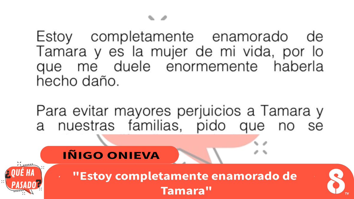 QueHaPasadoTV's tweet photo. Iñigo Onieva: "Estoy completamente enamorado de Tamara" https://t.co/TiimGhIUs1
#QuéHaPasado1 https://t.co/rgIsOolaMX