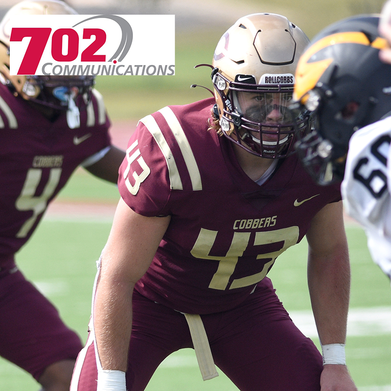 CORNGRATS to senior captain Noah Jenson who was the 702 Communications Player of the Game in the Cobber football home opener vs. Gustavus. Jenson had a game-high 14 tackles, including 1.5 tackles for a loss. He is currently 2nd in the MIAC in tackles this year.