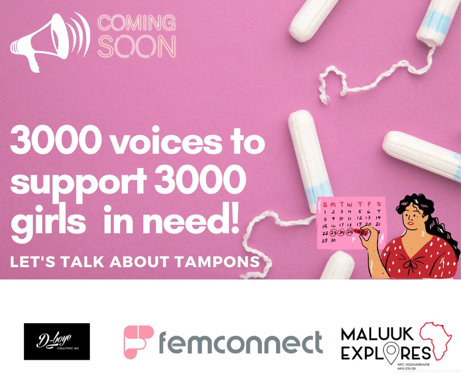 fem_connect's tweet photo. And the topic is... "The Tampon!" Have you noticed that we hardly talk about tampons and the taboos around the use of tampons? This month we would like to welcome our campaign sponsor and partner @maluuk_explores foundation. Stay tuned for more info on the upcoming challenge! https://t.co/oZP3HO4Opv