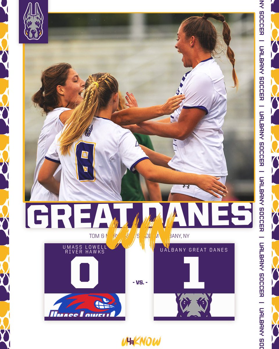 UAlbanyWSOC's tweet photo. FINAL | UAlbany 1, UML 0 |
GREAT DANES WIN! The goal by Emily Jozak and the tough defense by the Great Danes led them to a 1-0 win over UMass Lowell in today's match!

#UAUKNOW // #AEWSOC https://t.co/yMHSS2CGLB