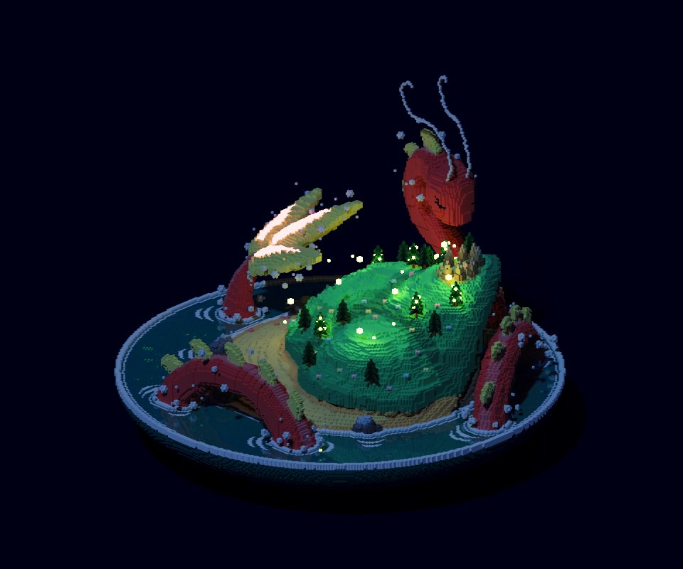LoneliestWolf02's tweet photo. voxel environment:

an island dedicated to worshipping a water dragon, made in magicavoxel.

#LSBUGames https://t.co/80SZHxcVfX