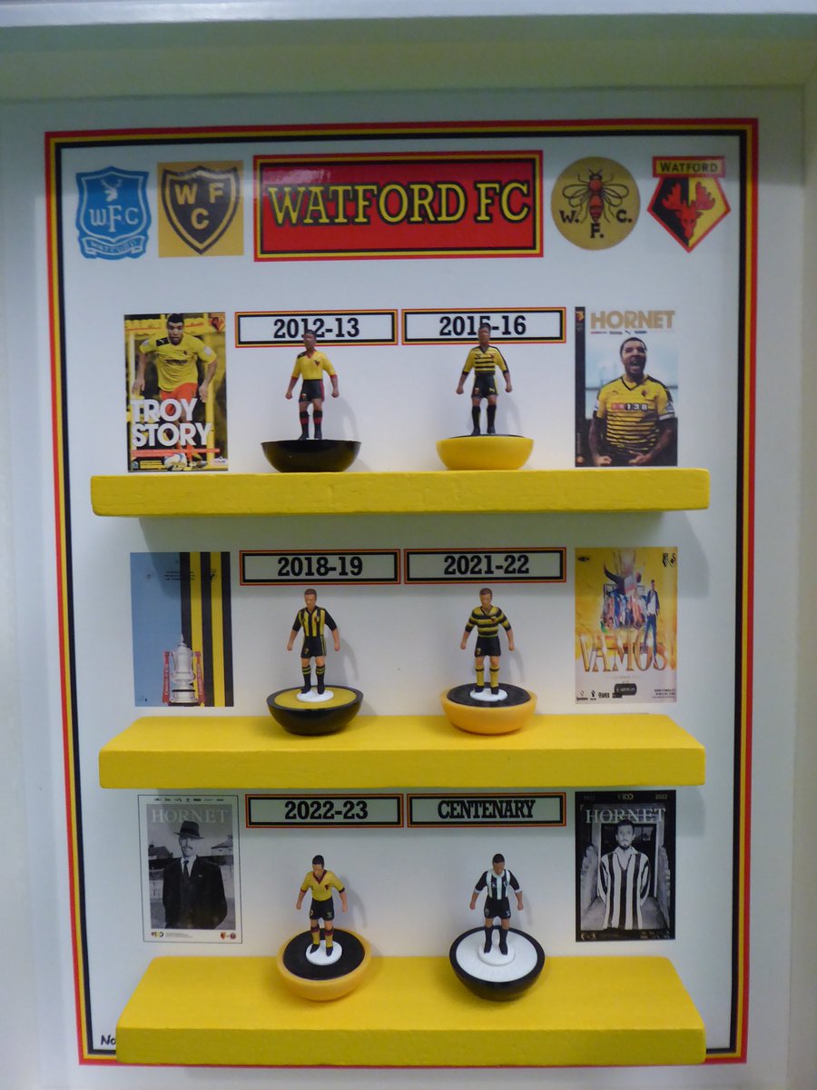 helcol123subbu1's tweet photo. A commissioned Watford FC subbuteo artwork 6 figure frame on its way to a Hornets fan this week. DM @helcol123subbu1 for details. @WatfordFanzine #goldenpages @hornetsnestwfc @1HHornet @watfordpodcast @TalesFromTheVic @The1881_wfc @jonmarks72 @WFCforums @forzawatford @RookeryMike https://t.co/w7SL4LhIAR