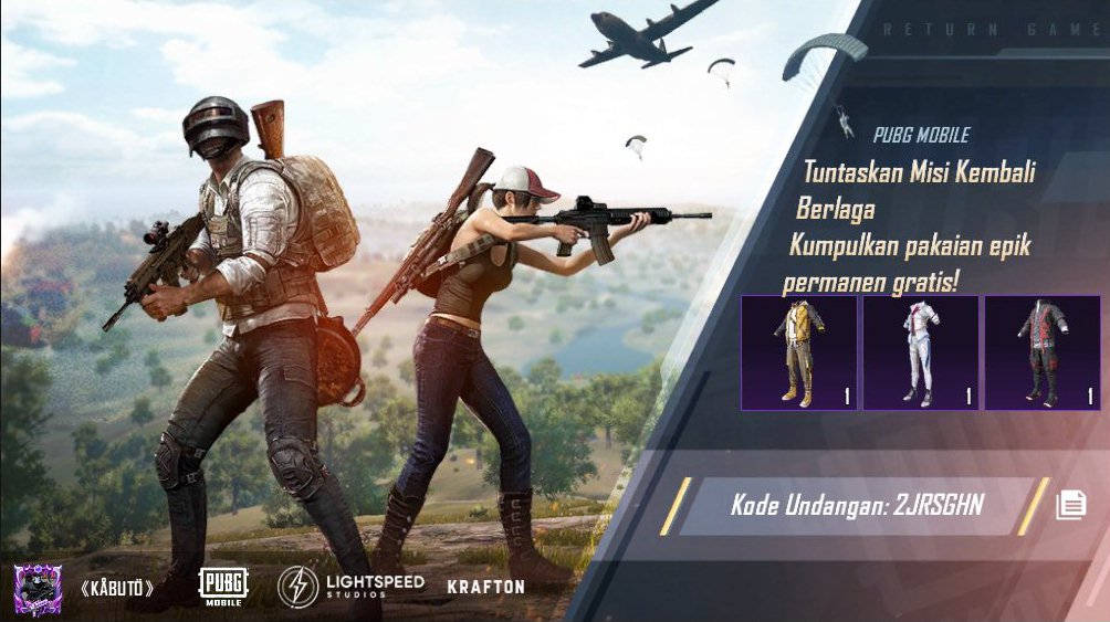 wahyukabuto's tweet photo. Tuntaskan Misi Kembali Berlaga PUBG MOBILE! Kumpulkan pakaian epik permanen gratis! Kode undangan saya: 2JRSGHN https://t.co/IYtYrnlPnz https://t.co/M4A3fbEQ8R