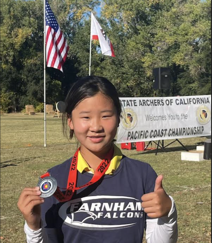 3 cheers for Jina Chon (5th grade/Farnham) from Mrs. Stone's class! She won 2nd place in her age group (10-12 yr. olds) at the 2022 Pacific Coast Championships for archery. She is finishing up this season in 2nd place from the state of California for category. So proud of you!