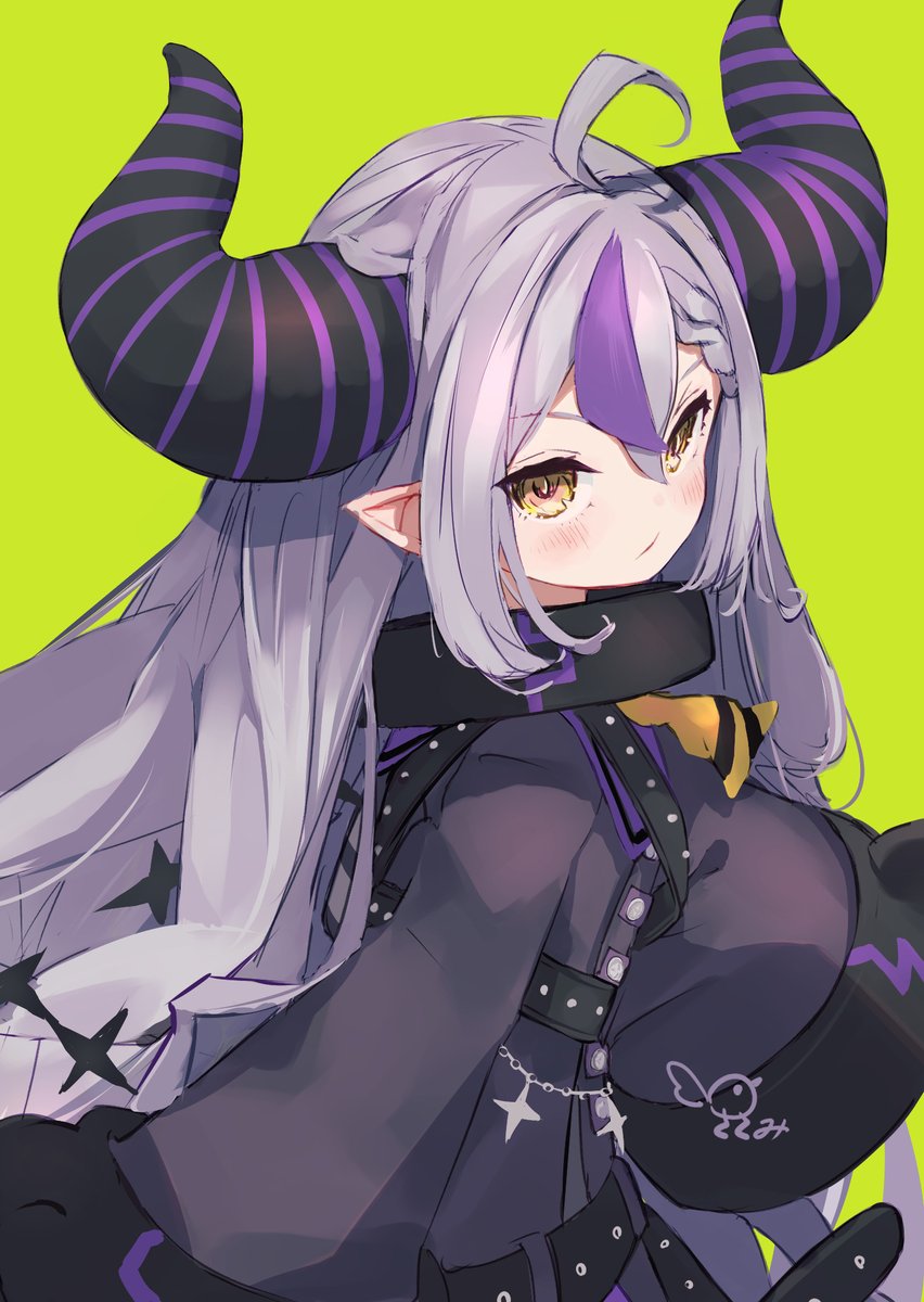 la+ darknesss 1girl horns pointy ears solo long hair purple hair ahoge  illustration images