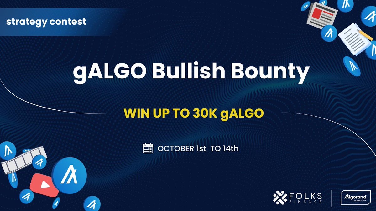 FolksFinance's tweet photo. 1/ ๐ As @algorand Governance Period 4 concludes, it's time for a new $gALGO Bullish Bounty for #Gov5!
Win a share of 30k $gALGO by creating a video, article, or thread about how to utilize Liquid Governance.
๐ซ Tag 3 content creators for a chance to win 100 $gALGO!
Details โฌ๏ธ https://t.co/4pG8dl7ZiH