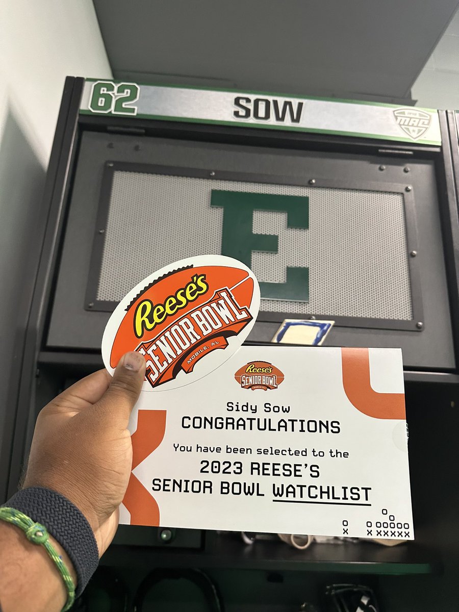 Shoutout to the @seniorbowl and @JimNagy_SB for sending this over!!! It’s adding some more motivation for this season. #STACKEM #EMUFB @EMUFB