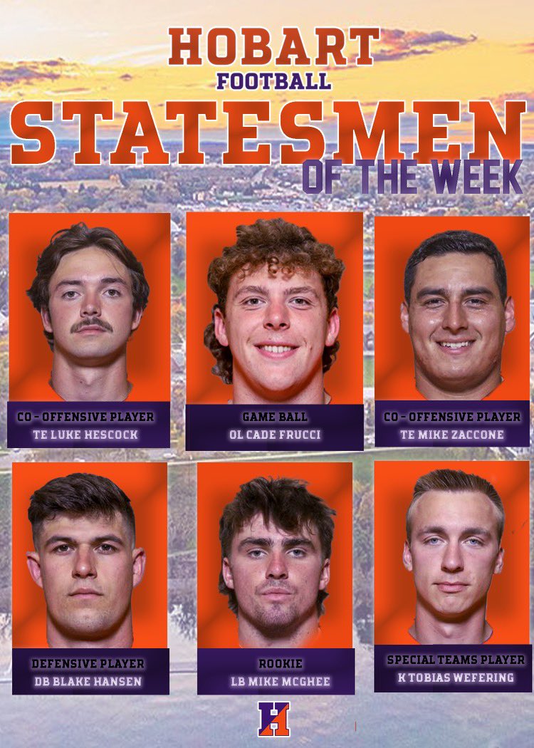HobartFootball's tweet photo. Week 4 players of the week 
#TheHobart2Way #Team128 https://t.co/HU6irHm38t