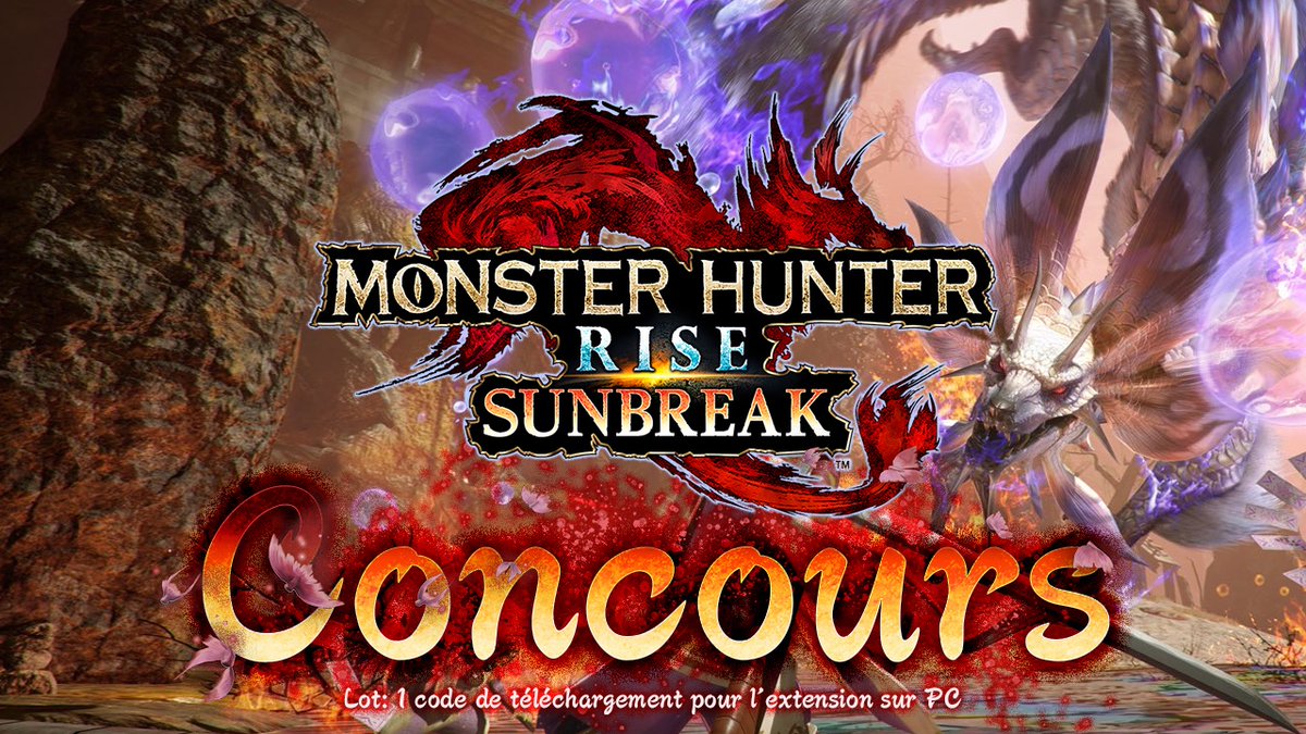 FrMonsterHunter's tweet photo. 🎁 #CONCOURS RT + Follow 🎁

✨Pour fêter la sortie de la nouvelle grosse MàJ de #MonsterHunter #Sunbreak, on vous propose de gagner un exemplaire de l'extension sur PC✨

Pour participer👇

🔄RT ce tweet 
➡️Follow @FrMonsterHunter

🗓️TAS le 07.10.22 - 🇫🇷 France et🇧🇪 Belgique https://t.co/S2VT28gTyZ