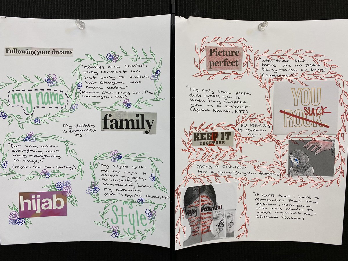 shahspacenow's tweet image. Students in my African American Experiences in Lit class had a chance to do a gallery walk of peers’ work that focused on what confines and enhances their identity. Thanks for your help @Mrs_Furukawa! @GWEnglishDept