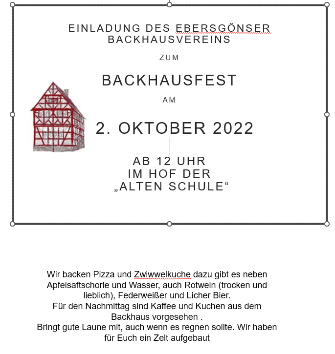 AlexanderCWeiss's tweet photo. Am kommenden Sonntag, 2.10.2022 feiert der Backhausverein #Ebersgöns sein diesjähriges #Backhausfest. Es geht ab 12 Uhr im Hof der Alten Schule los mit Pizza und Zwiwwelkuchen aus dem alten #Backhaus. https://t.co/AbQxyO98g7