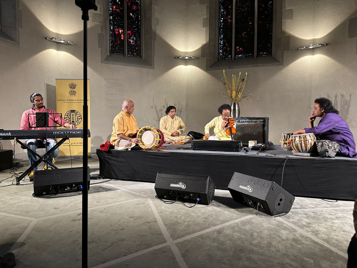 IndiainSwiss's tweet photo. #indiainthealps in Zurich!

Celebrating AKAM Iconic Week &amp; 75th anniversary of India-Swiss diplomatic relations!

'Classical &amp; Beyond' - Dr. L. Subramaniam &amp; Kavita Krishnamurti in concert organised by @indiainswiss in assn. with @iccr_hq &amp; @TeamworkArts at Wasserkirche, Zurich. https://t.co/GeUdQhmAPX