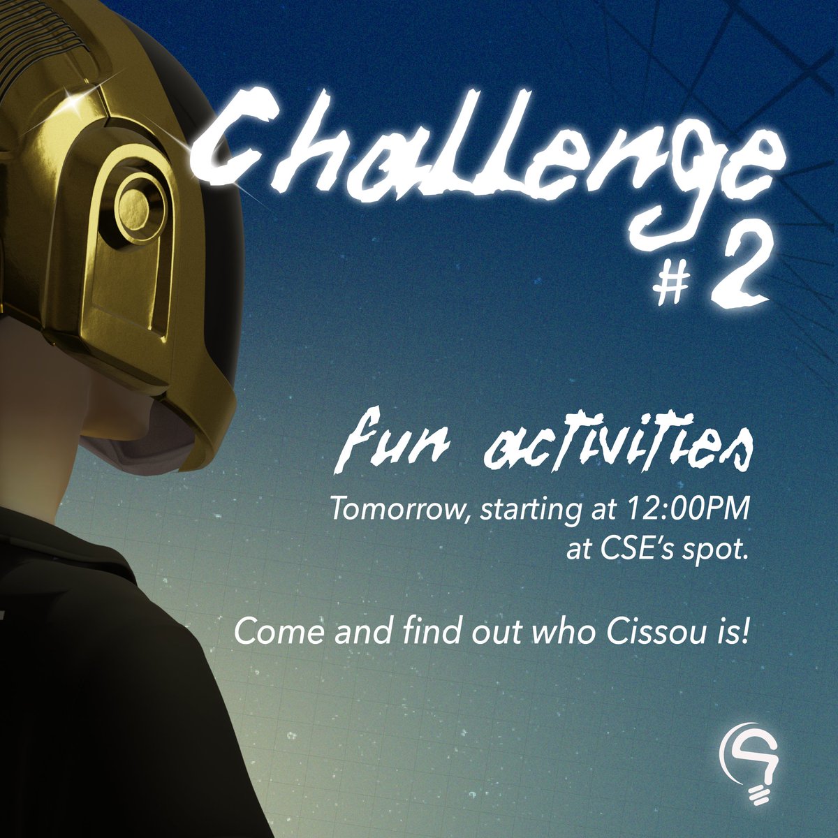 CSESI_Club's tweet photo. The fun isn't over yet! Join us tomorrow starting at 12PM for some fun activities at the spot, on the first floor of the pedagogical building on the right-hand side. And don't miss out Cissou's face reveal!
We'll be waiting for you with impa-cissou-ience!
#CSE #CSE15 #ESI https://t.co/EnEpSlk8l8