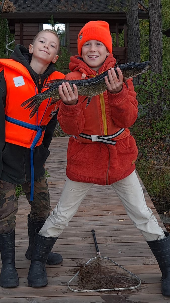 Yönylimökkireissu ja 11v nappasi virvelillä 1.5kg hauen 💪 Paistoivat välipalaksi. 
#syksy #munpojat #mökki