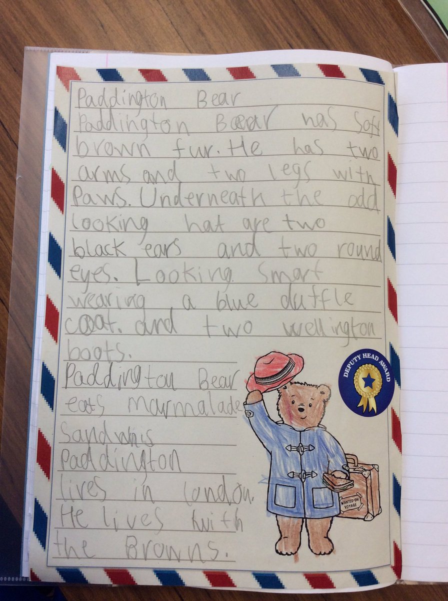 Y2_Vinnies's tweet photo. Year 2s character descriptions for Paddington and Aunt Lucy. Well Done https://t.co/cA8WYdlMrh