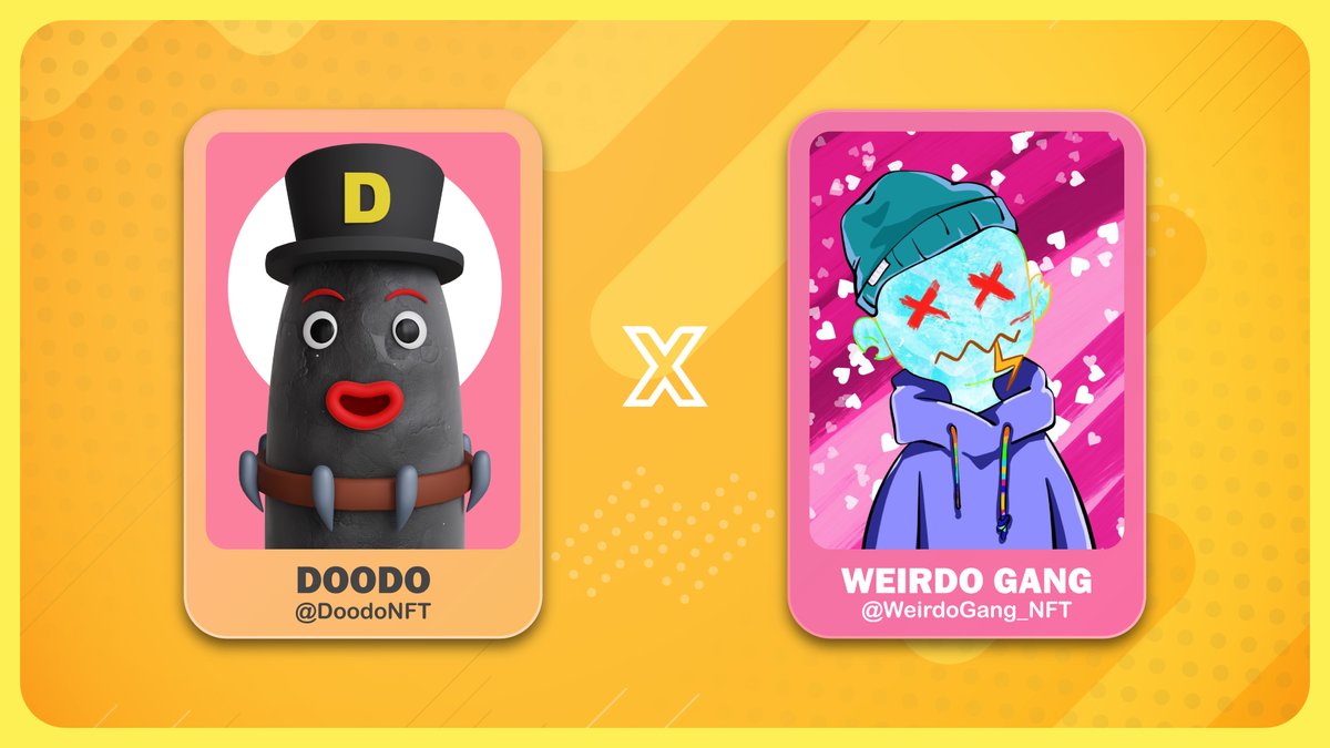 doodonft's tweet photo. 🎁Collab #WLGiveaway🎁

DOODO  X  Weirdo Gang

Prizes:
🏆 5 WL from @doodonft
🏆 5 WL from @WeirdoGang_NFT

To Enter:
1️⃣Follow @doodonft and @WeirdoGang_NFT
2️⃣❤ &amp; RT
3️⃣Tag 3 friends.

24H⏰

#doodonft #NFT #NFTGiveaway #NFTProjects #NFTs #nftart #NFTGiveaways #ETH #BTC #NFTdrop https://t.co/s3Zk66ycRT