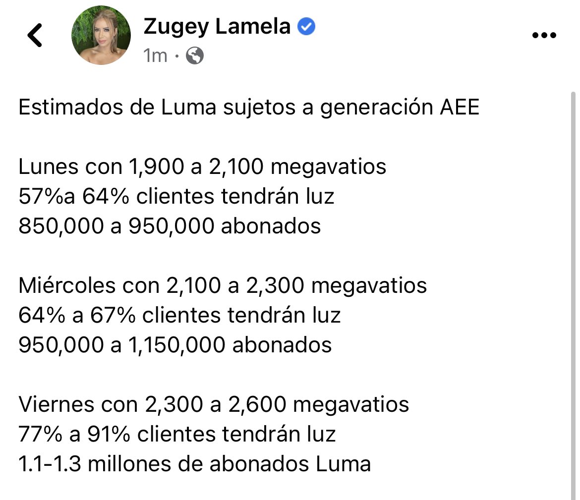Estimados de Luma sujetos a generación AEE
👇🏼👇🏼👇🏼