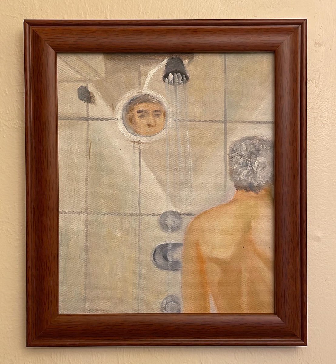 i got a photo-to-painting service to make a counterfeit george w. bush painting, and hung it on my bathroom wall