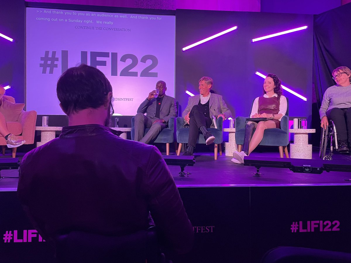 JoeFeatherGolf's tweet photo. Interesting debate at #LIFI22 about whether sports people have a social duty. 

Such a talented and interesting panel of, @Tanni_GT Stef Reid, Gary Bennett and Simon Jordan.

Hosted (and controlled 😬) so well by Charlie Webster.

My thoughts in thread… https://t.co/HuNYJA6ehY
