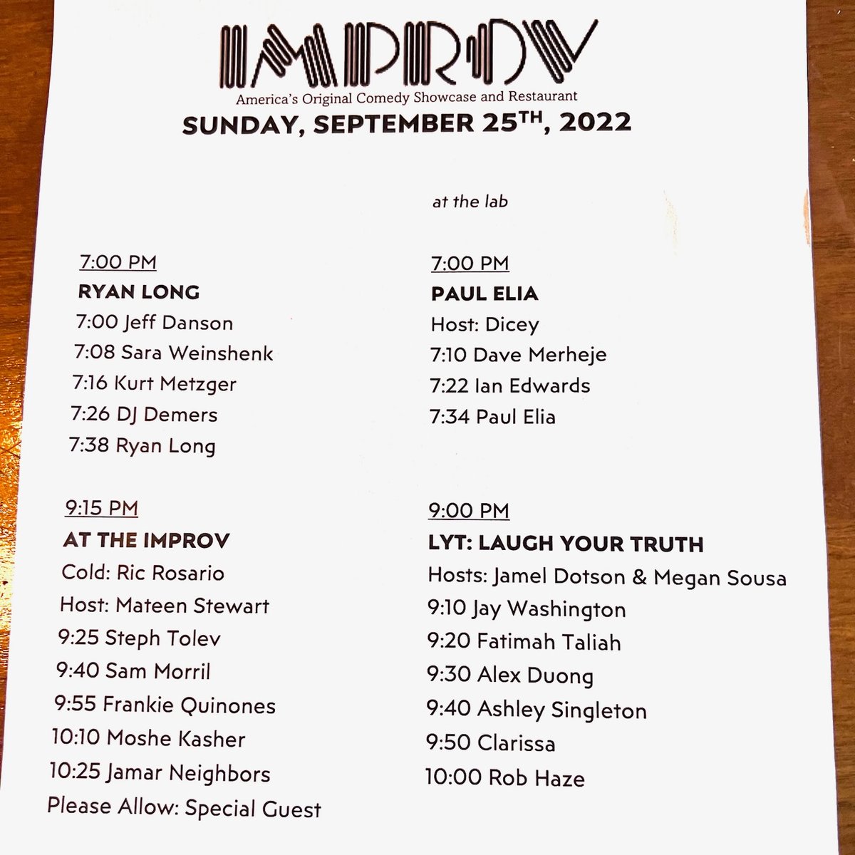 Set times tonight! @ryanlongcomedy is SOLD OUT! Get the last tickets for @PaulElia the late Main Room and @LYTcomedy at hollywoodimprov.com or arrive early and buy at the door! #hollywoodimprov #comedy