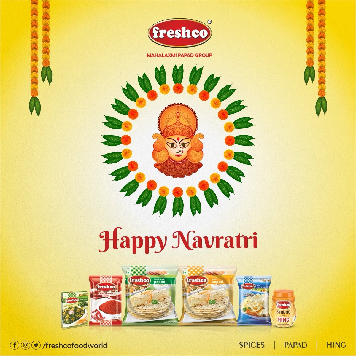 FreshcoFood's tweet photo. Have an auspicious Navratri. May all your prayers on the days and nine nights of Navratri bring you good health, good health, good luck, fame, and fortune.
Wishing you a very Happy Navratri.

#HappyNavratri2022
#navratri2022 #NavratriVibes 
#freshcofoodworld #spices #papad https://t.co/6C79MrHJbB