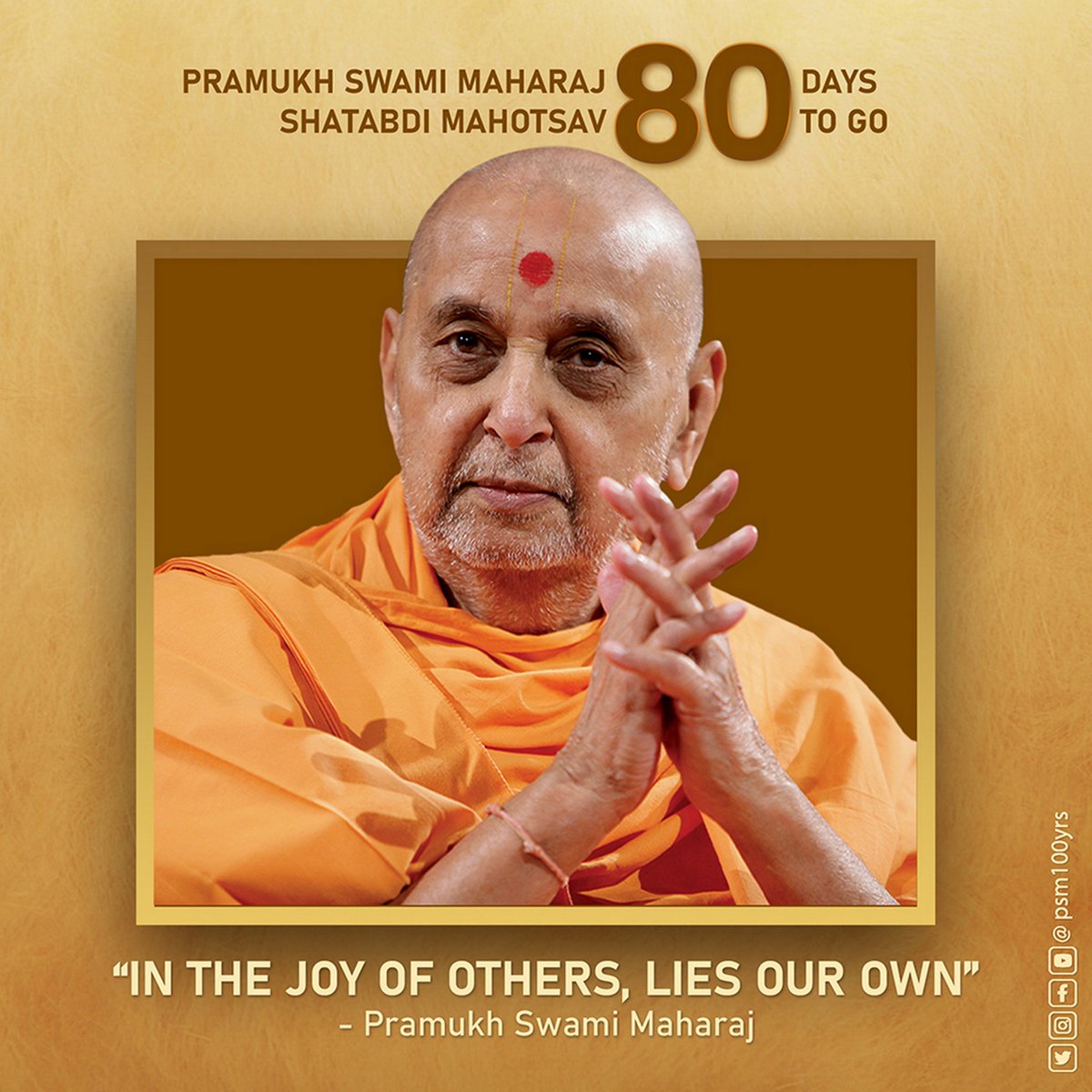 Pramukh Swami Maharaj Shatabdi Mahotsav, 80 Days to go
#baps #psm100 #swaminarayan #shatabdi #pramukhswami #pramukhswamimaharaj #psm100yrs