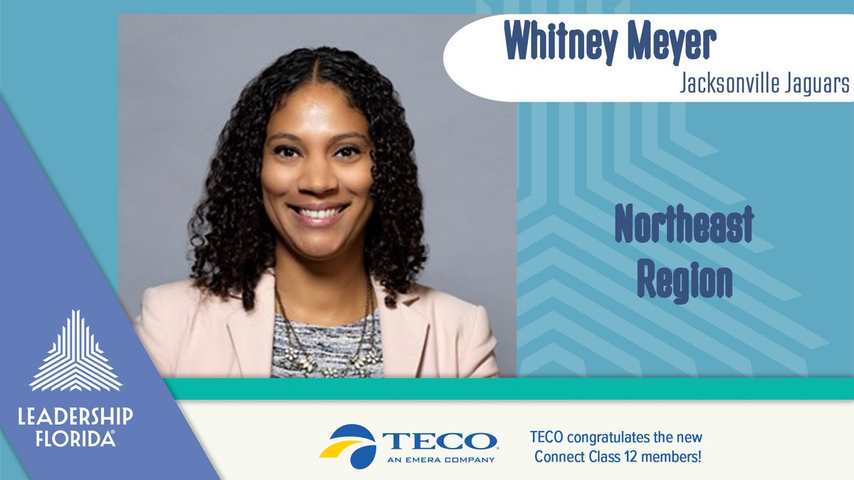 LeadershipFla's tweet photo. Last but not least, we welcome new #ConnectClass12 member Whitney Meyer in the #NortheastRegion! Whitney is the senior VP and chief community impact officer for the @Jaguars.
Sponsor: @TECOEnergy https://t.co/8DLHV4R3pn