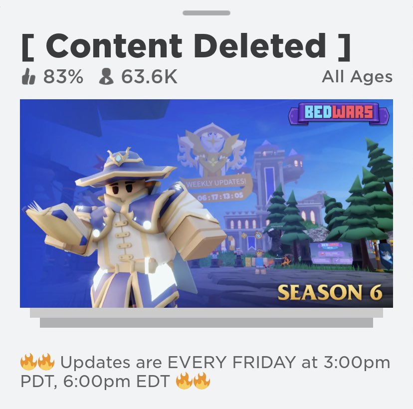 Roblox BedWars on X: ๐
Content updates are being moved from