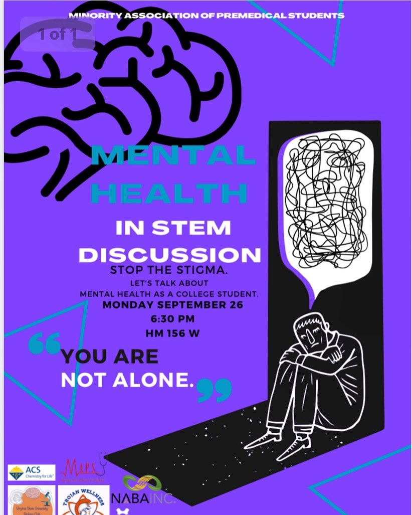 Let’s talk about Mental Health!!!Come join us at 6:30 pm tomorrow at HM 156 W. Thank you VSU MAPS for hosting UCC.