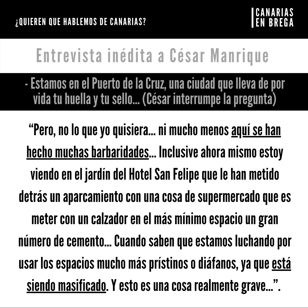 CanariasEnBrega's tweet photo. Hoy se cumplen 30 años del repentino fallecimiento de César Manrique, y se ha publicado una entrevista inédita que nos regala unos titulares que no pueden estar más de actualidad.

#hablemosdecanarias #CesarManrique 

🧵 Abrimos hilo https://t.co/q0e5bLiAsh