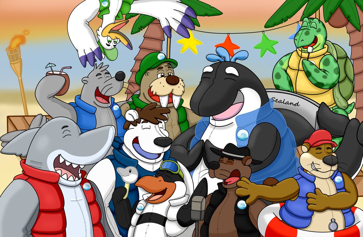 Plushies and pooltoys unite in a Sealand beach party with friends! This took waay too long! I think they're singing Kokomo. :O) 

<a href="/SilverDragon94/">Silver Dragon</a>
