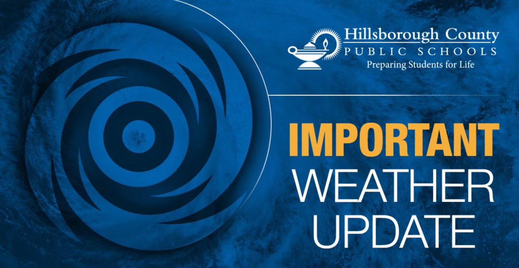 Our district will close tomorrow, September 26 through Thursday, September 29. Emergency management officials need 49 of our schools to potentially house evacuees from across the state for  Tropical Storm Ian and we stand ready to help. Please stay safe and be prepared.