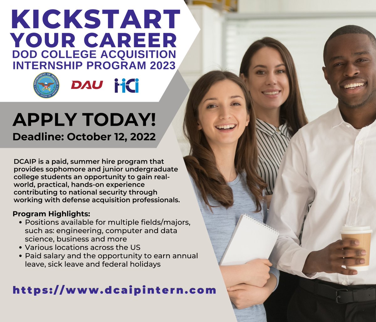 DoDHCI's tweet photo. For the #job you want, gain the experience you need with the DoD! With over 55 locations nationwide, find your fit close to home with a #PaidInternship. Apply for 2023 #DCAIP! https://t.co/iJ2RgdX1N6
#careersingovernment #college #collegesanduniversities #students #internship https://t.co/JntzUktA7V