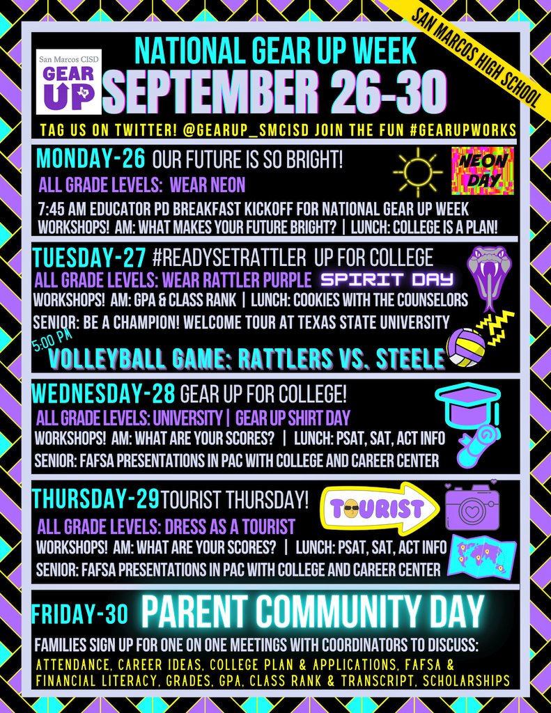 The time has come...

🔥🔥National GEAR UP Week🔥🔥

Like/Retweet to be entered into our ULTRA-MEGA-SWAG drawing! <a href="/SanMarcosCISD/">San Marcos CISD</a> <a href="/SMHS_SMCISD/">San Marcos High School</a> 
👇👇👇👇👇👇👇👇👇👇👇👇👇