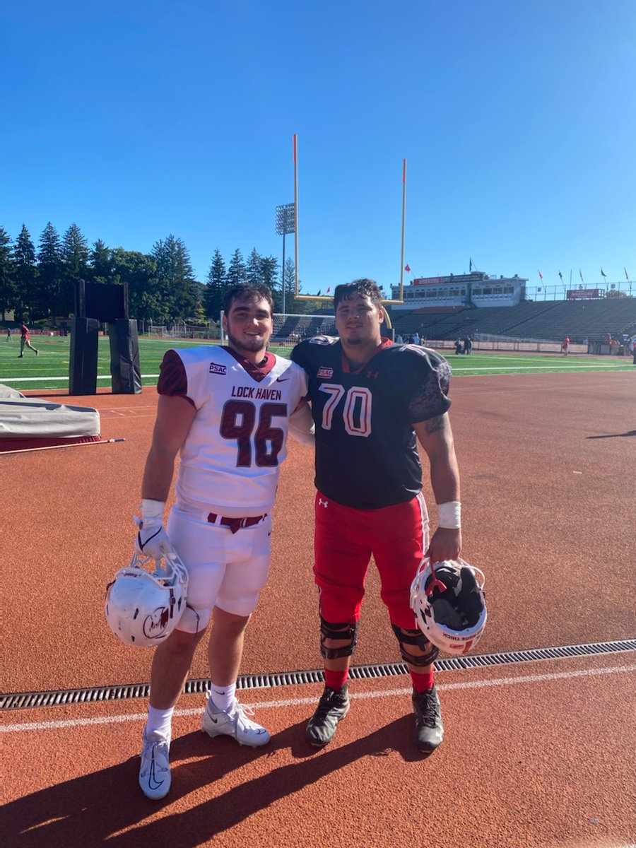 LinersFootball's tweet photo. Our guys @CappyCAPPA and @barnamatt54 competing this past Saturday when Lock Haven visited East Stroudsburg. Always great to see former Liners doing so well! Proud of you guys. https://t.co/LkusZnxxs0