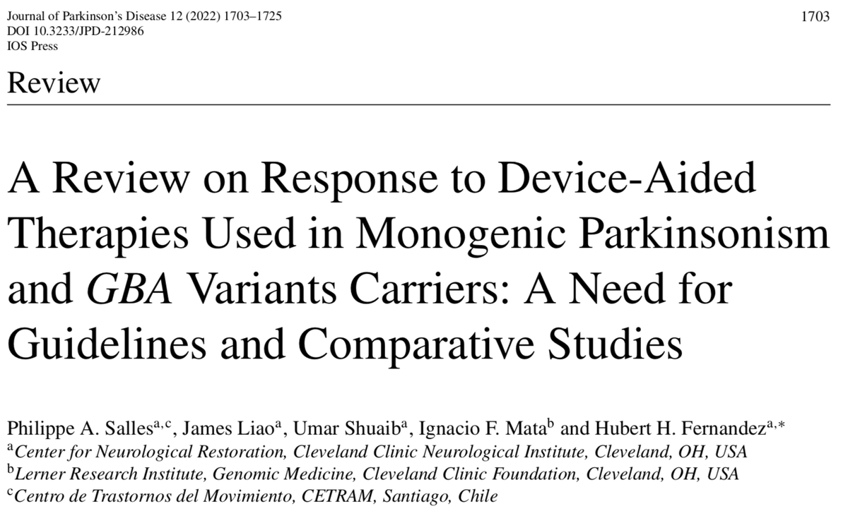 journal_PD's tweet photo. The response to device-aided therapies (including #DBS, #LCIG, #apomorphine) in #Parkinson's disease may vary according to #genetic etiology. Phillipe A. Salles and colleagues review the evidence in this #openacess piece. See here: https://t.co/9UlxfYakAI https://t.co/GzKu1HFghX