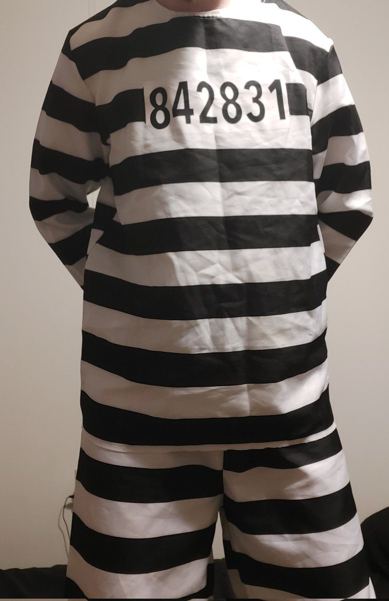 mdavies608's tweet photo. I got asked if I had any pics of the numbered black and white uniform. Here are some. The black and white stripes are classic and the number has replaced my name. I am prisoner 842831, hardly remembering who else I was. https://t.co/CbKEZ7Ezjt
