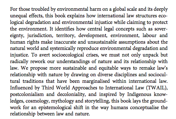 IT'S OUT! Locating Nature explains how international law structures ecological degradation &amp; environmental injustice while claiming to protect
the environment &amp; proposes an epistemological shift in how humans conceptualise the
r'ship between law &amp; nature

doi.org/10.1017/978110…