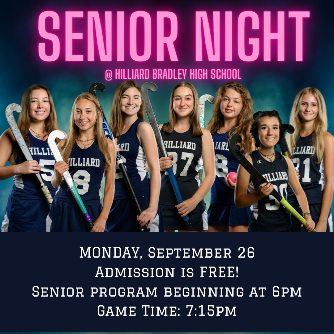 MONDAY, September 26 is SENIOR NIGHT under the lights in Bradley's stadium. Cheer on the Lynx as they take on UA. Admission is free! #HilliardLynxFamily