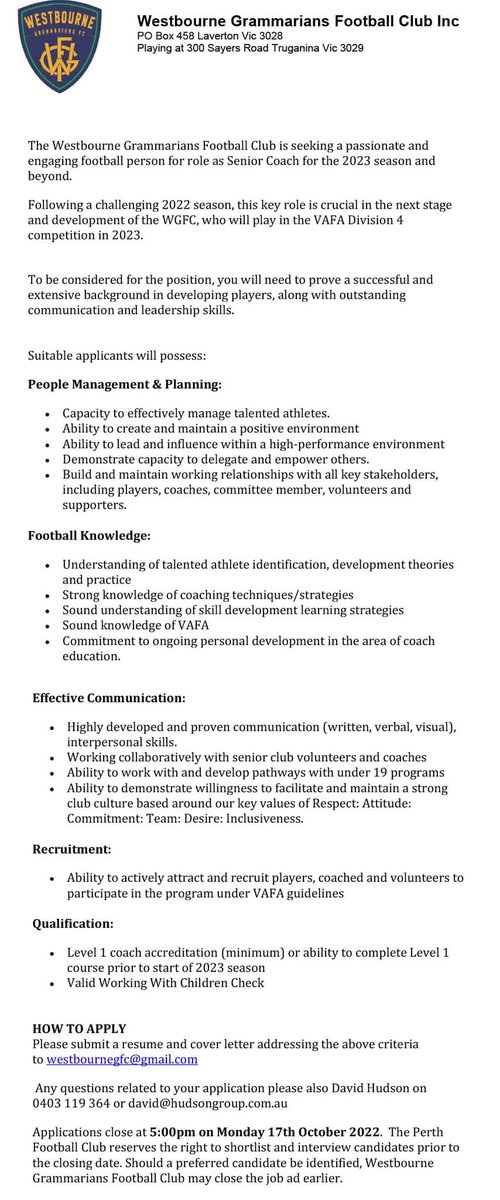 MetraSports's tweet image. Senior Coach opportunity at @WestbourneGFC