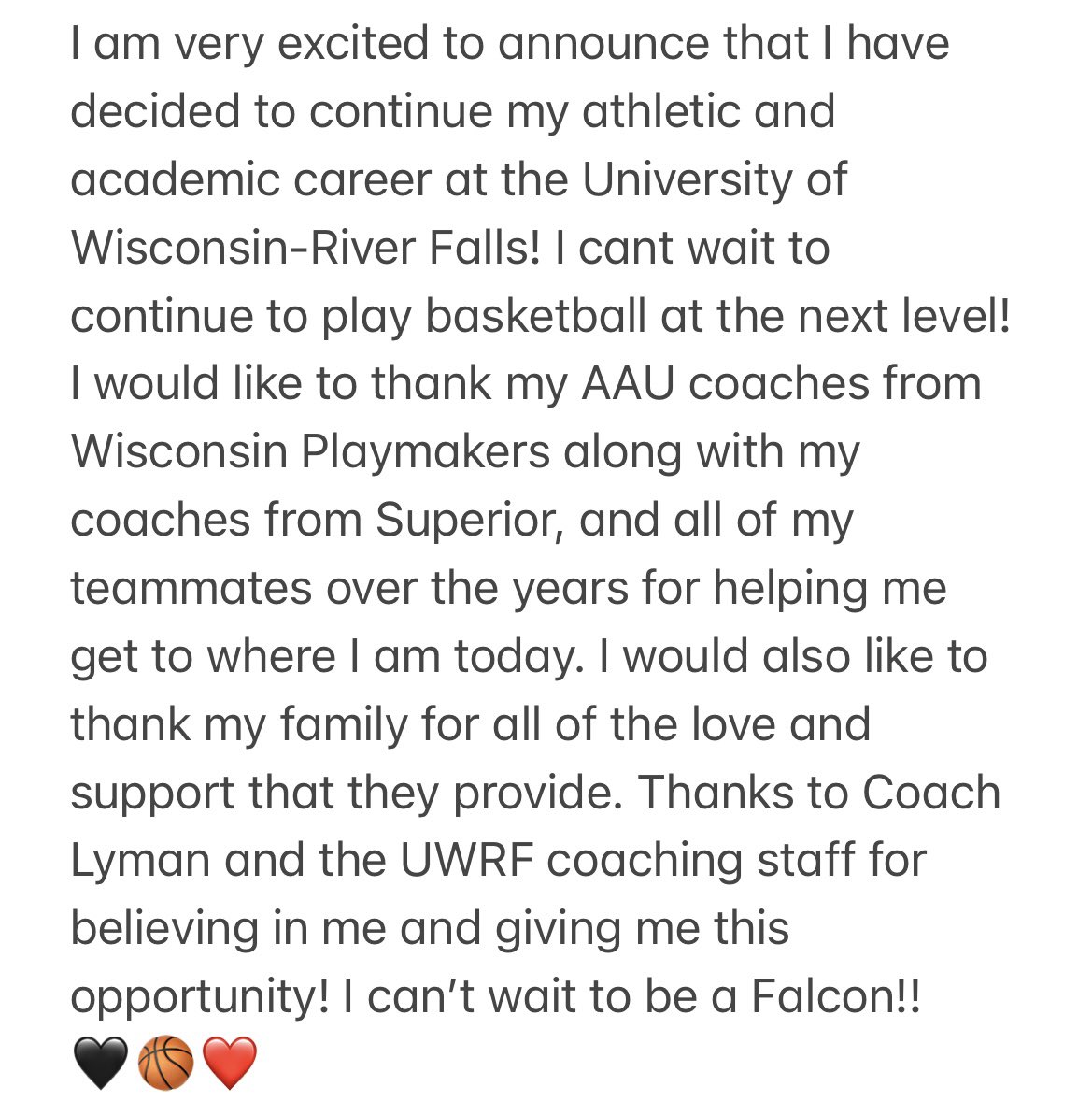 I am so excited to announce my verbal commitment to play basketball at UW-River Falls! Go Falcons!!🏀❤️ #committed <a href="/SHS_Spartan_GBB/">Spartans Girls Basketball</a> <a href="/playmkrsgirls/">Wisconsin Playmakers</a> <a href="/WIPlaymakers/">Wisconsin Playmakers</a> @UWRFWomensBball <a href="/shelby_lyman12/">Shelby Lyman</a> <a href="/KTAhlstrom10/">Katie Puhl</a>