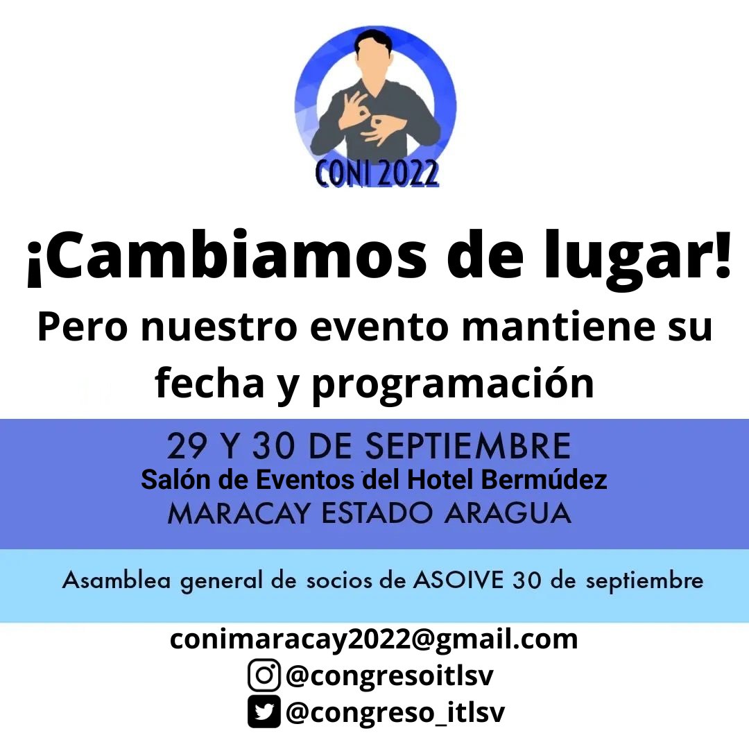 congresoitlsv's tweet photo. Informamos al público en general que por razones de logística cambiamos el lugar donde se realizará nuestro congreso. Ahora estaremos en salón de eventos del Hotel Bermúdez, cerquita del centro para mayor comodidad de todos. ¿Ya tienes las malestas listas? https://t.co/YQhAjKKTtX