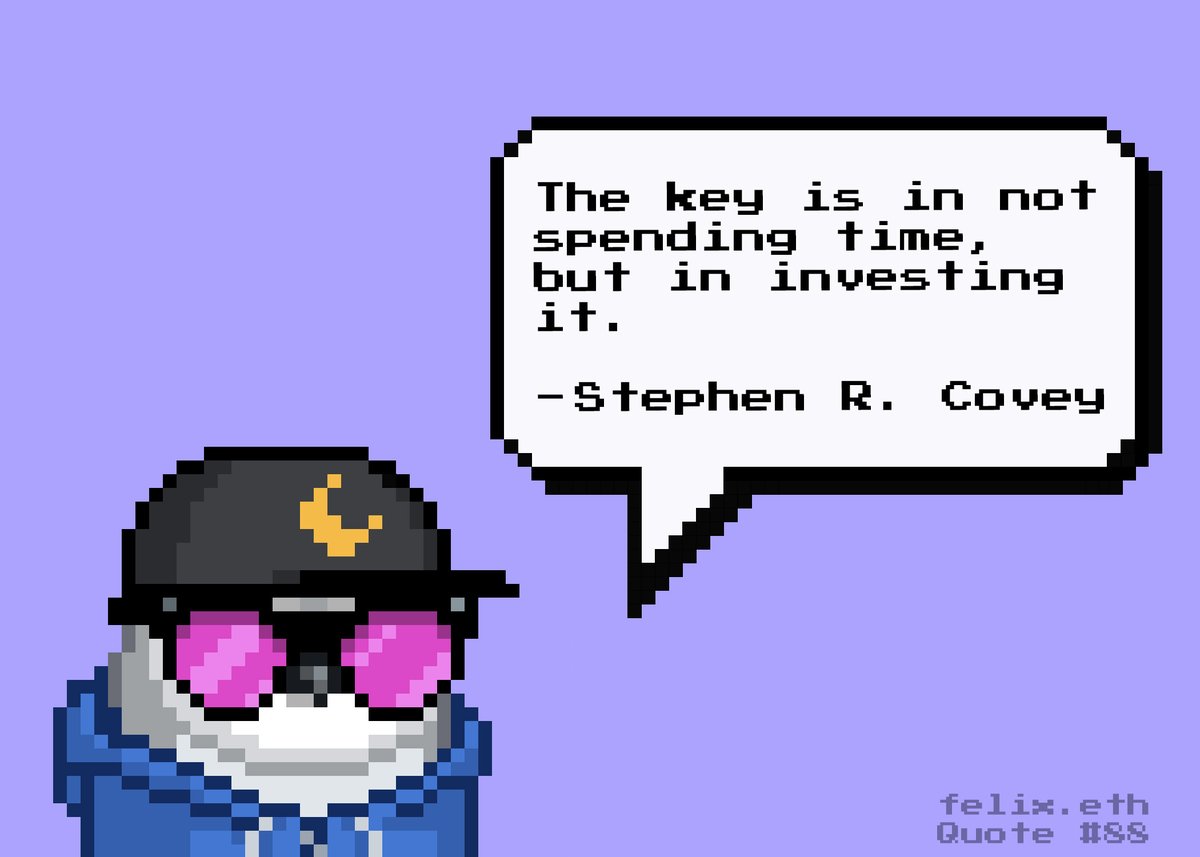 TheFelix's tweet photo. Day #88
What are you investing your time in?
Stephen Richards Covey was an American educator, author, businessman, and keynote speaker. His most popular book is The 7 Habits of Highly Effective People.
#wisebird https://t.co/qjhSEVIjAz