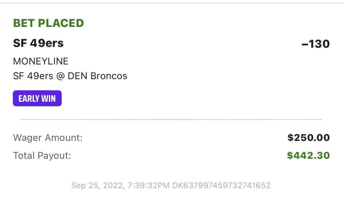 CHOKEJR's tweet photo. SNF DraftKings 7+ Early Win 

49ers (-130) ML 

Jimmy Looks Great Coming Back Got His Guy Kettle Back And Also Got Jeff Wilson ATD (+130) To have a big night Russ just ain’t the same no more and After he scammed me Week 1 He’s Banned 

#GamblingTwitter #SNF #49ers #FreePlays https://t.co/Vsg7HBHPbm