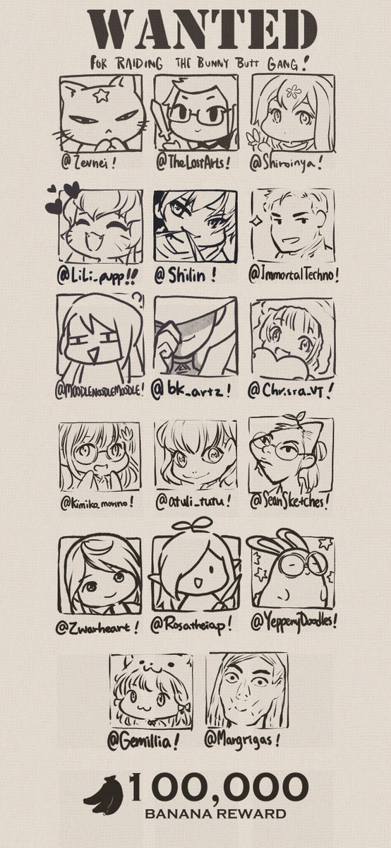 You're wanted~ ψ(`∇')ψ 
@/Shiroinya  @/TheLostArts @/zevnei  @/ImmortalTechno @/Okolnir @/LiLi_Pupp  @/Christa_vt @/ bk_artz  @/moodlenoodlemoodle @/SeanSketches @/ atuli_tutu @/ kimiko_morino @/yeppenydoodles @/rosatheiap @/zwarheart @/margrigas @/gemilia 